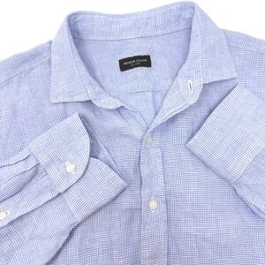 Proper Cloth Mens XL Blue Houndstooth Washed Linen Untucked‎ Shirt PCF4710